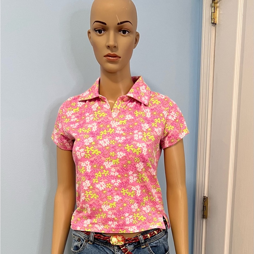 Lily Pulitzer Hippo 🦛 print pink polo shirt size M